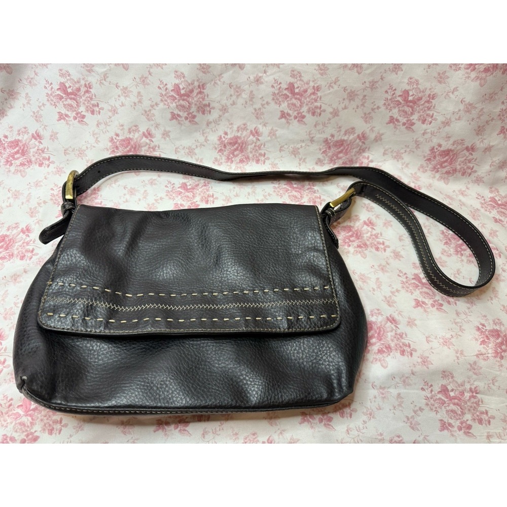 Liz Claiborne Black Shoulder Bag Purse Leopard Print Lining 9x13.5